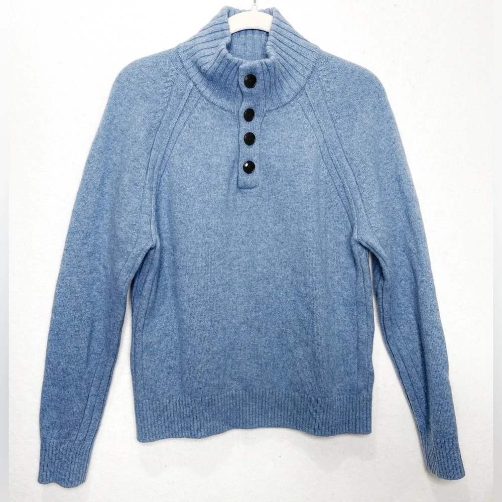 Banana Republic Italian Yarn Mock Neck Button Wool Blend Pullover Sweater Blue